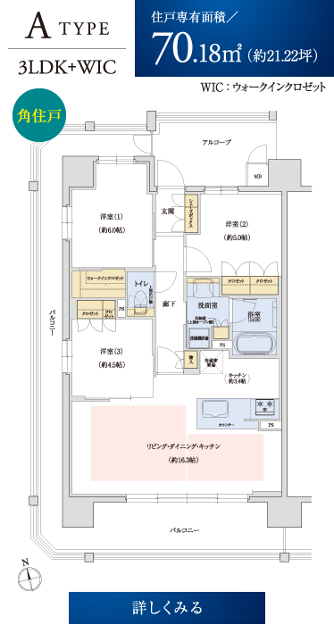 Atype 3LDK+WIC 70.18㎡